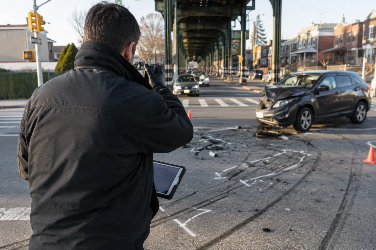 Auto Accident attorney investigating evidence in Queens, NY