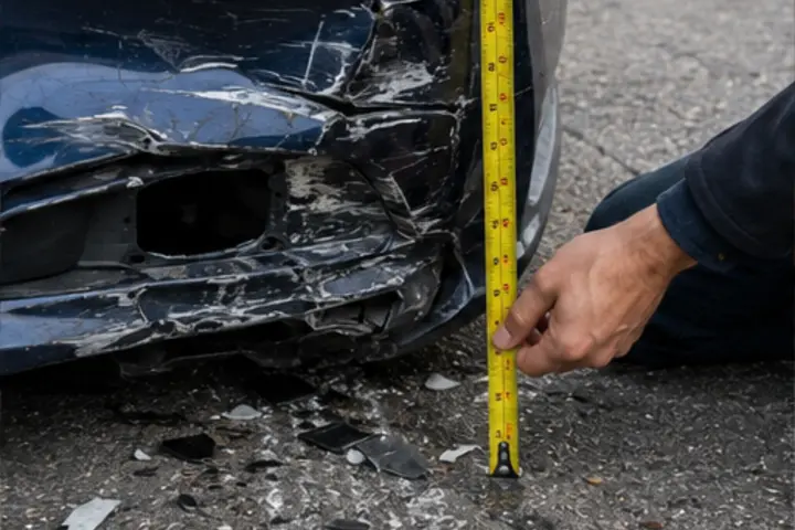 Auto accident lawyer investigating vehicle damage in Forest Hills