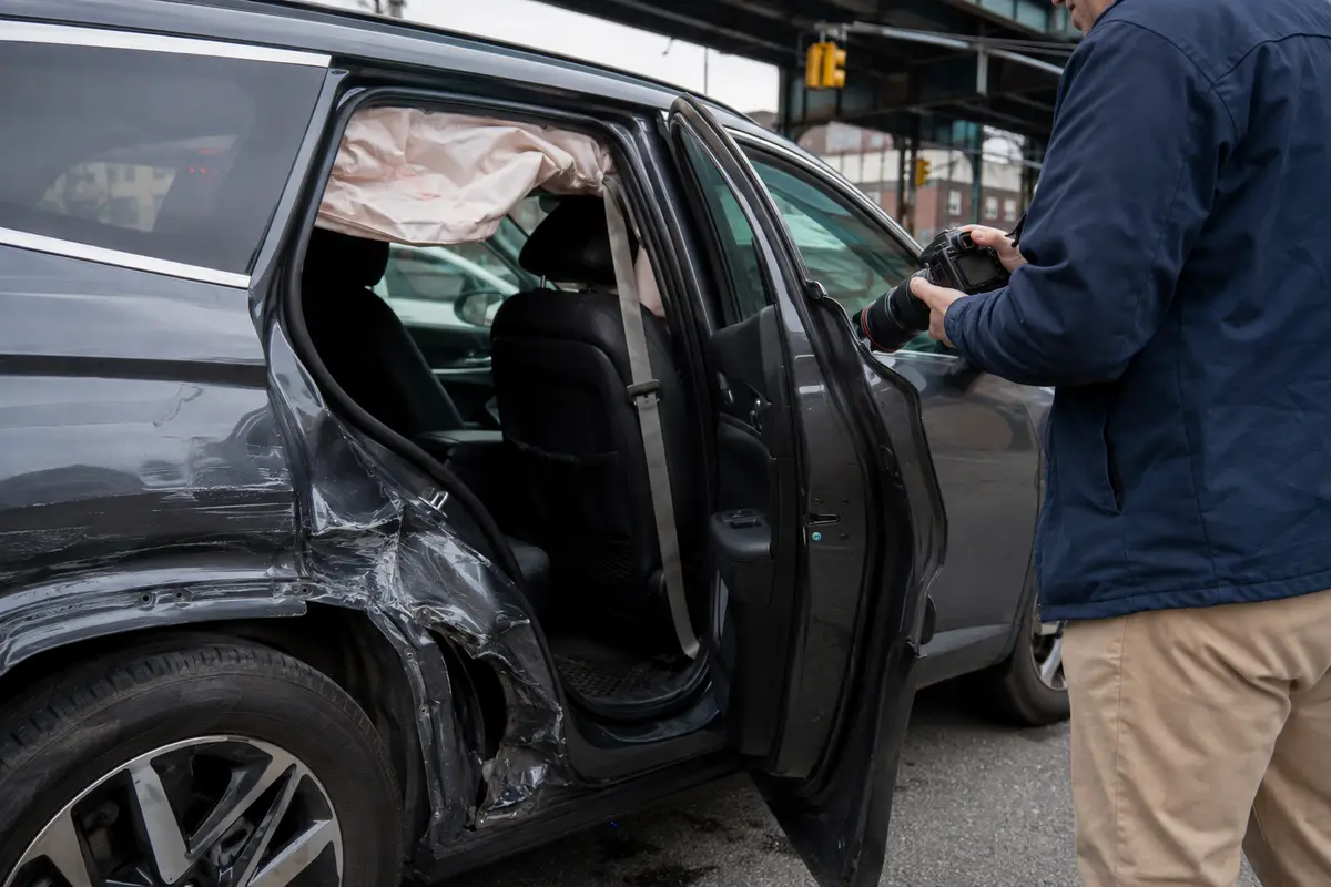Passenger Car Accident attorney investigating evidence in Queens, NY