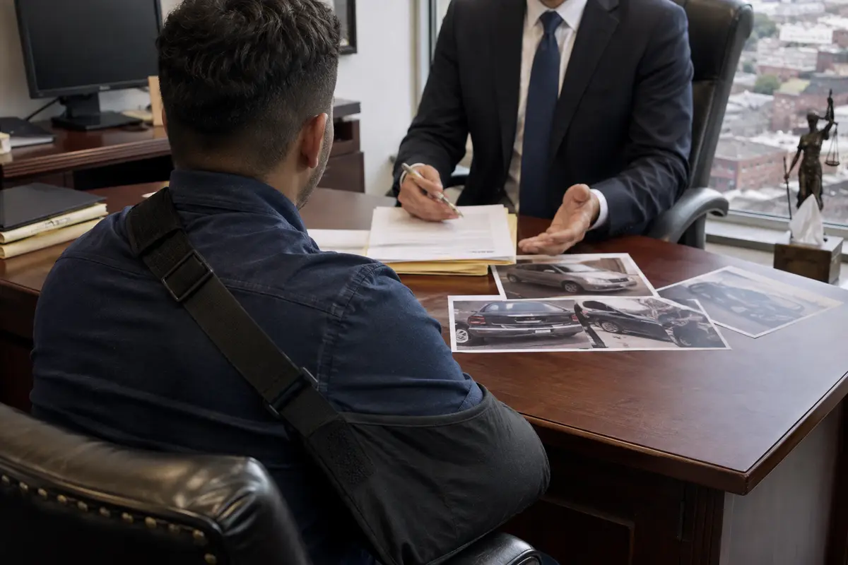 Queens passenger car accident lawyer reviewing medical and insurance evidence