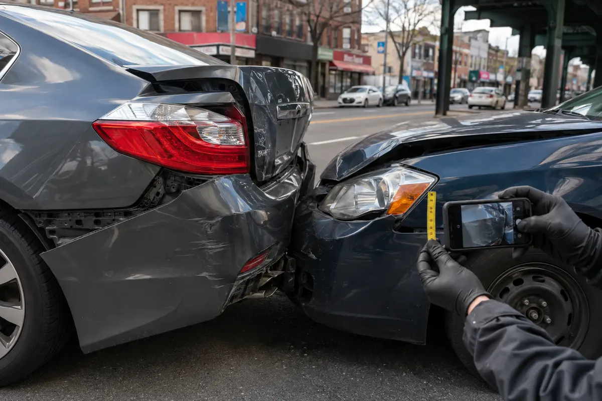 Rear-end accident attorney documenting collision evidence in Queens, NY