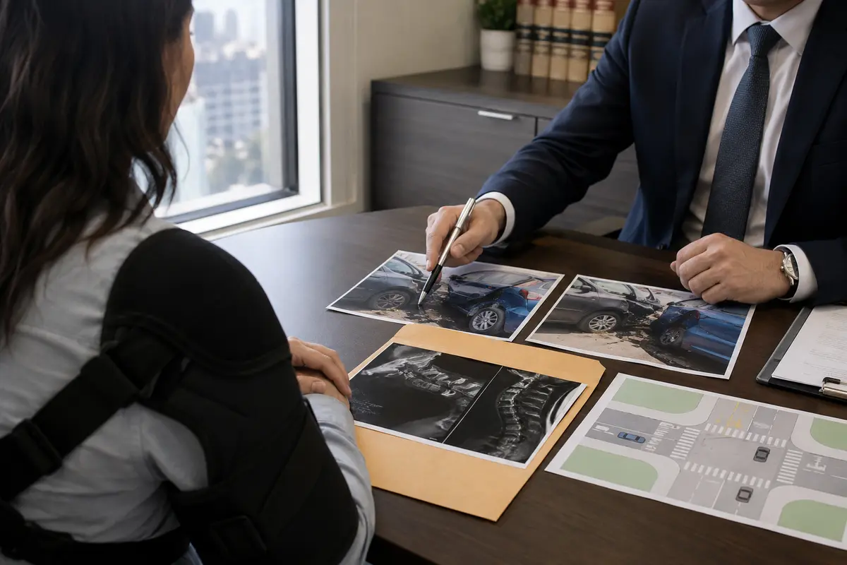 Queens t-bone accident lawyer reviewing medical and insurance evidence