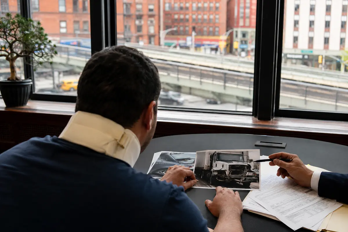 Queens truck accident lawyer reviewing medical and insurance evidence